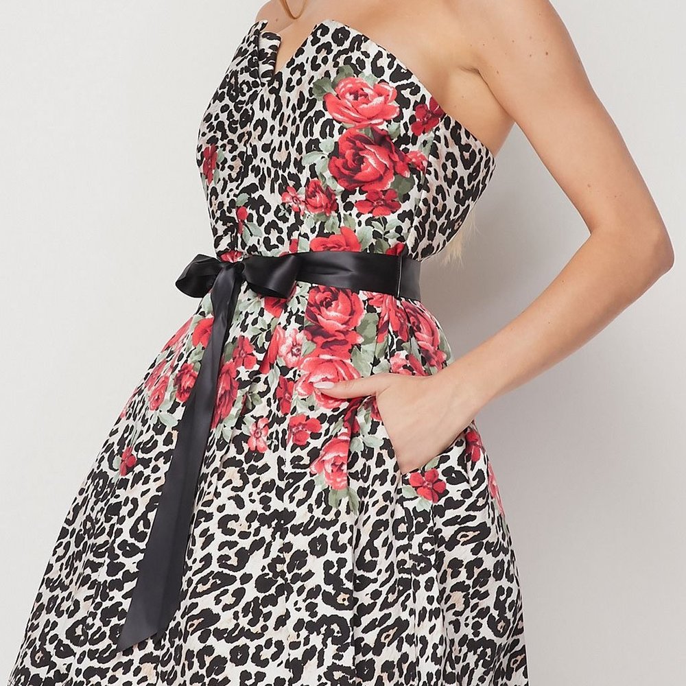 Strapless Mixed-Print With Pockets Party D…